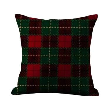 Imagem de Natal xadrez fronha tecido de pelúcia macio dupla face impressão sofá 