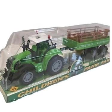 Imagem de Trator de brinquedo c/ carretinha com animais gado fazenda - - Toys & 