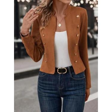 Imagem de Jaqueta feminina gola manga longa duplo breasted curto terno casaco co