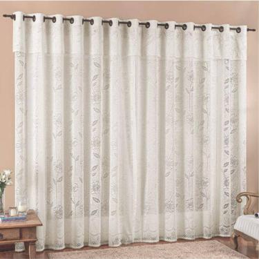 Imagem de Cortina 4,00x2,50 Sala Quarto Luna Rendada para Varão - Palha