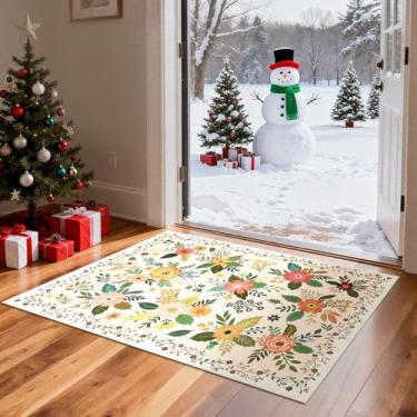 Imagem de GarveeHome Tapete de área 2x3 Boho Floral Pequeno Tapete Antiderrapante Tapete de Pelo Baixo para Entrada, Cozinha, Entrada Interna da Porta da Frente, Quarto das Crianças, Rosa