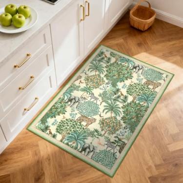 Imagem de GarveeHome Tapete de selva 5 x 7 cm com estampa de animal, antiderrapante, lavável, para entrada, cozinha interna, tapete de porta pequeno, tapete florestal para quarto, decoração de casa, bege