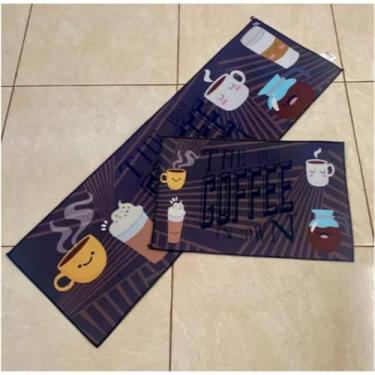 Imagem de Kit 2 Tapetes de Cozinha Antiderrapantes e Absorventes – Passadeira 40x120cm + Tapete 40x60cm em Poliéster(xícara de café,1)