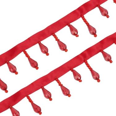 Imagem de OLYCRAFT Acabamento de franja com contas de 3 jardas vermelho DIY acabamento de costura de poliéster guarnições de franja vestuário enfeite fita borla para casamento vestido de noiva DIY costura