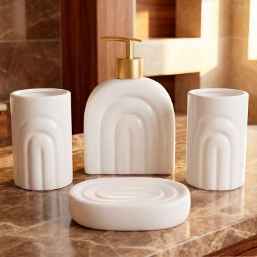 Imagem de Jogo De Banheiro Acessórios Lavabo Textura Em Arcos Kit 4pçs