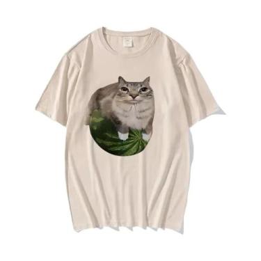 Imagem de Camiseta Feminina Estilosa Com Estampa Engraçada De Gato Melancia Meme