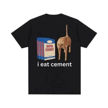 Imagem de Camiseta Feminina Engraçada Com Estampa De Gato Maldito I Eat Cement, 