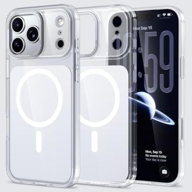 Imagem de Capa transparente magnética para Samsung Galaxy S26 Plus, compatível com MagSafe, bordas de metal levantadas para câmera em torno de proteção total, capa de telefone macia de TPU fosco translúcido à