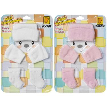 Imagem de Kit 2 Conjuntos Touca Luva e Meia Bebê Recém-Nascido Enxoval Menina - 