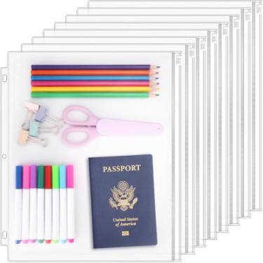 Imagem de Antner Pacote com 8 bolsos transparentes para fichário, 3 argolas para fichário com zíper, organizador de documentos, impermeável, PVC com 3 furos, sacos de arquivo de folhas soltas, mangas de