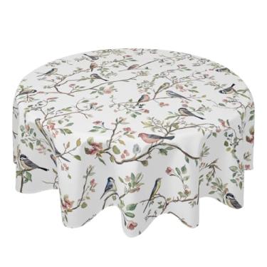 Imagem de Aytipun Toalha de mesa redonda primavera verão ramo de pássaro flores florais estampa sazonal tema decorativo toalha de mesa casa de fazenda para decoração de festa interna, cozinha, jantar