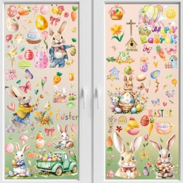 Imagem de Adesivos de janela de Páscoa de 9 folhas com 167 peças - Decalques de janela dupla face de coelho e ovo de Páscoa, decorações de fixação estática para vidro, decoração de primavera reutilizável para