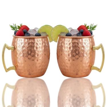 Imagem de Conjunto de 2 canecas Moscow Mule de 590 ml, copo de cobre puro, canecas de cobre, mule de Moscou, canecas de cobre, canecas de cobre, canecas de cobre para mulas de Moscou, canecas de cobre para