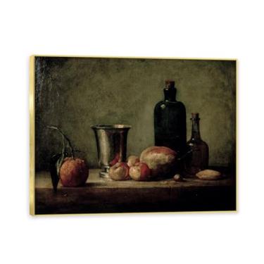 Imagem de Moldura dourada. Arte vintage emoldurada de frutas mortas, pintura clássica de cozinha country, decoração de parede de casa de fazenda quente para sala de jantar e cozinha. A82. 30x40cm-11,8x15,7 pol.