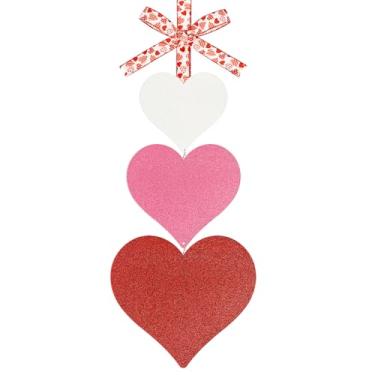 Imagem de Guirlanda de madeira para porta do dia dos namorados para placa de porta da frente, placa de parede de coração com glitter, decoração de dia dos namorados, placa de boas-vindas, artesanato para