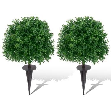 Imagem de U'Artlines Árvores de bola de buxo artificial de 59,9 cm com espigão no solo, plantas de vegetação sintética, arbustos falsos resistentes a UV para decoração de varanda, jardim, quintal, exterior