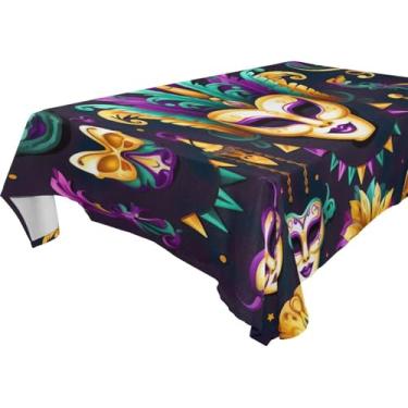 Imagem de Blueangle Toalha de mesa Mardi Gras – Toalha de mesa quadrada de poliéster impermeável e resistente a manchas para ambientes internos e externos, 152 x 152 cm (550)