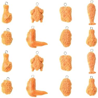 Imagem de LiQunSweet 40 peças, 8 estilos, pingentes de resina em forma de frango frito, imitação de fast-food para joias faça você mesmo, pulseira, colar, brinco, artesanato, bolsa, chaveiro, decoração de