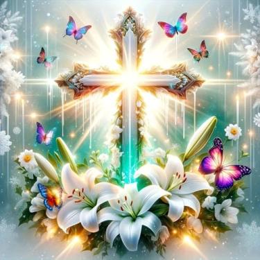 Imagem de Mosaflare Kits de pintura de diamante 5D para adultos, arte de diamante cruzado para iniciantes, DIY flor de lírio completa tinta de broca redonda por Diamonds Dot Gem Art para adultos, decoração de