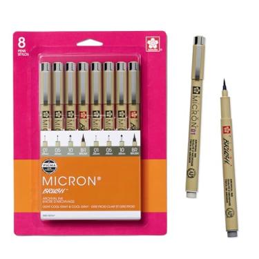 Imagem de SAKURA Canetas Pigma Micron Fineliner – Canetas de tinta cinza de arquivo – para escrever, desenhar ou escrever no diário – Tamanhos variados – Pacote com 8