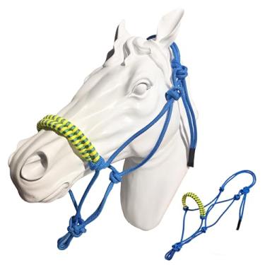 Imagem de Kabahorze Cabresto de corda para cavalos - 1/10.2 cm de nylon trançado duplo para treinamento de cavalos com faixa de nariz colorida para ajuste confortável