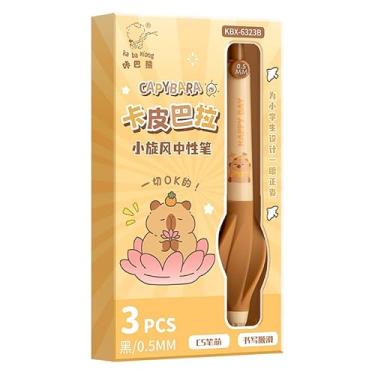Imagem de T-shin Canetas de gel Capybara Click para crianças – Pacote com 3 com aderência super macia e ponta CS suave de 0,5 mm, tinta preta de secagem rápida, ajudante de escrita fácil para iniciantes