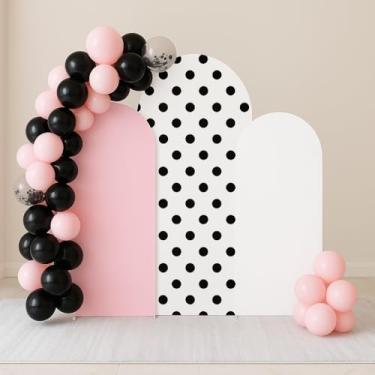 Imagem de 3 peças de capas de fundo de arco de bolinhas para chá de bebê, elastano elástico para meninas, festa de aniversário, decoração de cerimônias (preto, conjunto de 3 (1,5 m 1,8 m 1,8 m))