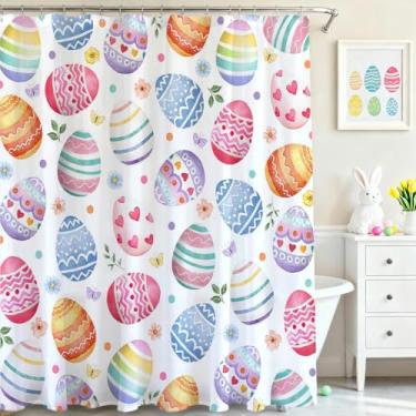 Imagem de Mocsicka Cortina de chuveiro de ovos de páscoa feliz Páscoa cortina de chuveiro de tecido impermeável primavera feriado cortina de chuveiro decoração de banheira com 12 ganchos 182 x 182 centímetros