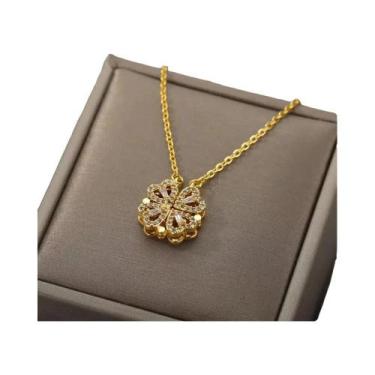 Imagem de Colar Feminino De Aço Inoxidável Com Zircônia Verde Trevo De Quatro Fo