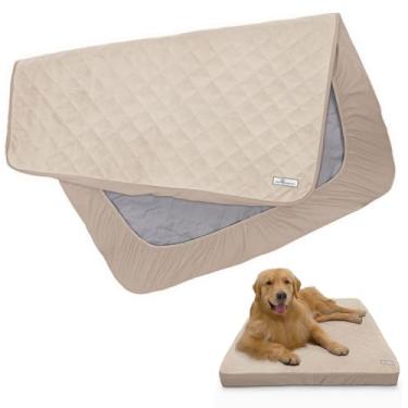 Imagem de Paw Inspired Capa impermeável para cama de cachorro | Protetor de cama lavável para colchão de cachorro | Capa de substituição removível para cama de animal de estimação grande a GG (bronzeado, 111 x