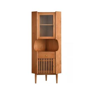 Imagem de Buffet Armário de canto de madeira maciça aparador de cozinha triangular armário de armazenamento multifuncional aparador