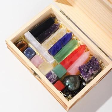 Imagem de Home Collections Conjunto de 17 peças/conjunto de caixa de presente de sete cristais naturais ametista aglomerado gema quartzo rosa torre decoração - (cor: pedra de cristal) decoração de quarto