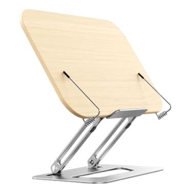 Imagem de Lilihuimaoyi Suporte de Madeira para Livros, Suporte de Madeira para Laptop, Suporte de Mesa Estável para Livros com Prendedores de Papel, Porta-livros, Cor de Madeira, Tamanho real