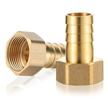 Imagem de LXUEJIE Pacote com 2 acessórios de farpa de mangueira de latão, farpa de mangueira de 3/10.2 cm para conexões fêmeas de 3/10.2 cm, conector de kit de reparo de mangueiras de jardim de latão sólido