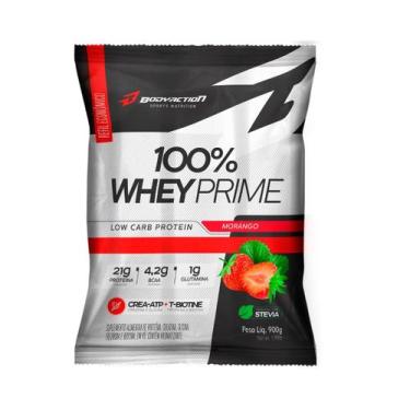 Imagem de 100% Whey Prime 900g Refil Bodyaction, Morango