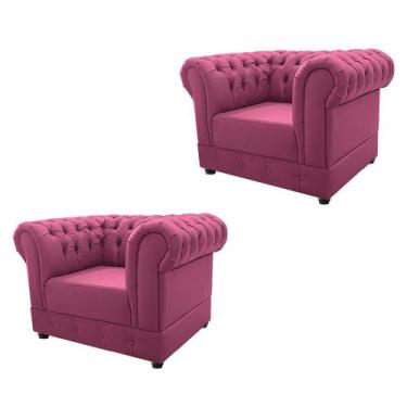 Imagem de Kit 02 Poltronas Decorativas Chesterfield Ana Sintético Pink - Doce So
