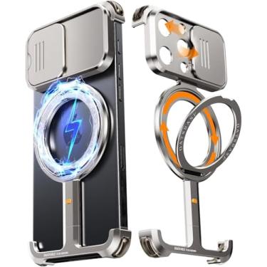 Imagem de HUHUCASE Capa de celular com suporte magnético, adequada para iPhone15/16promax capa deslizante com lente de proteção de 360 graus, suporte giratório de 360 graus, capa protetora sem moldura (cor