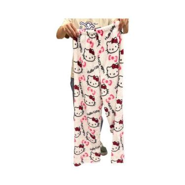 Imagem de Pijamas De Flanela Kawaii Da Hello Kitty Para Mulheres, Calças Casuais