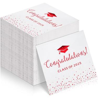 Imagem de Guardanapos de formatura Class of 2024 com 100 peças, guardanapos descartáveis de papel de graduação de parabéns toalha de mão quadrada para convidados para decorações de festa de formatura