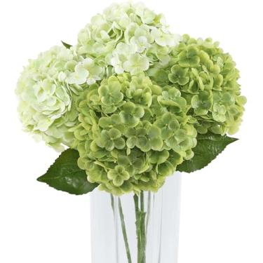 Imagem de DuHouse 4 peças de flores artificiais grandes de hortênsias para decoração de festa de casamento em casa (2 peças verde claro + 2 peças verdes)