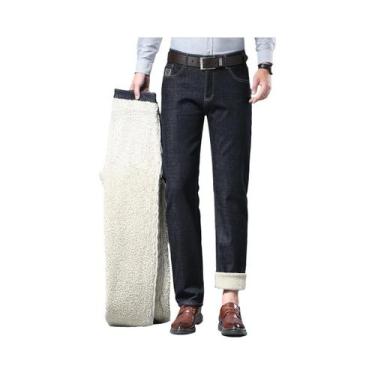 Imagem de Calças Jeans Térmicas De Lã De Inverno Para Homens, Estilo Casual De N