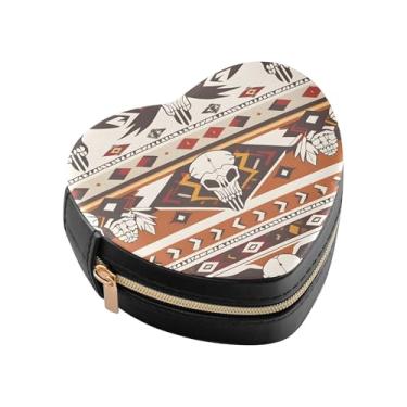 Imagem de Burbuja Caixa de joias asteca ocidental em forma de coração mini estojo de joias de viagem para mulheres e meninas, estojo portátil organizador de armazenamento para brincos, anéis, colares e