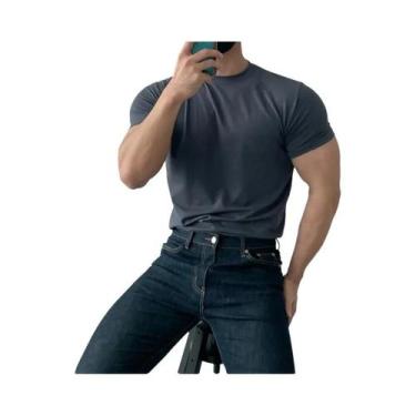 Imagem de Camiseta Masculina De Treino De Manga Curta Com Gola Redonda, Algodão 