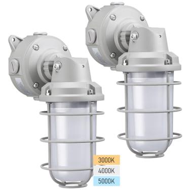 Imagem de LEONLITE Pote de luz de geleia de vapor de LED 3CCT, 15W/20W/30W industrial integrado à prova de vapor, 3000K 40000K 5000K montagem em gaiola de parede/teto luminária de vapor, 100-277V, UL, pacote