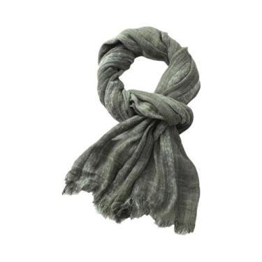 Imagem de Cachecol Listrado Unissex De Algodão E Linho Macio E Quente Com Franja