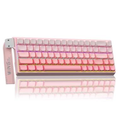 Imagem de AULA Teclado mecânico para jogos WIN68 HE 60%, interruptor magnético de efeito Hall, modo de acionamento rápido, taxa de sondagem de 8000 Hz, retroiluminação RGB, teclado rosa com fio para laptop/PC