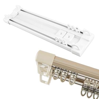 Imagem de Cortina de teto resistente de 1-6 m, trilhos duplos com rolos silenciosos, branco/champanhe, 320 cm (2 x 160 cm) para cortinas deslizantes suaves