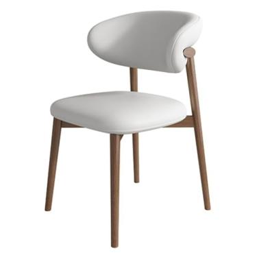 Imagem de Cadeira de jantar de couro PU impermeável com pernas de madeira – espreguiçadeira sem braços de meados do século para cozinha, restaurante, sala de estar, quarto