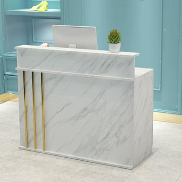 Imagem de Mesa de recepção com gaveta de bloqueio e bandeja de teclado - mesa de balcão frontal de madeira para lojas de roupas, salões de beleza, lobbies - design rosa elegante, 60 cm