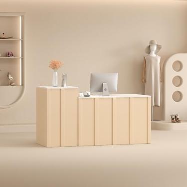 Imagem de Mesa de recepção de madeira com bandeja de teclado e gaveta com trava, elegante mesa de balcão frontal preto e branco para salão, escritório ou lobby - 100 x 45 x 95 cm